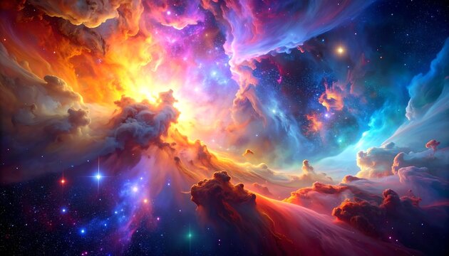 Colorful swirling nebula in space