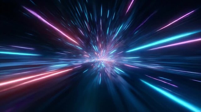Abstract lightspeed burst with glowing blue and purple streaks