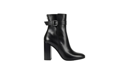 Luxurious Leather Ankle Boot on Black Background, Fashionable High Heel Boot for Modern Women