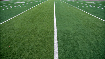 Obraz premium An American football field, showcasing a meticulously maintained green grass surface