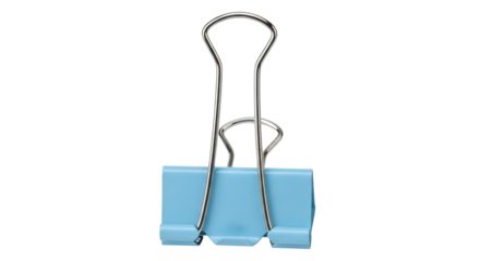 Isolated blue binder clip for organizing papers and holding documents together on desk