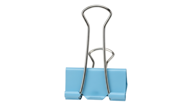 Isolated blue binder clip for organizing papers and holding documents together on desk