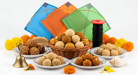 Indian Winter Delicacy viz. Tilgul, Til Mithai, Gajak, Chikki, Tilkut, Patang, Firki And Peanuts. Harvest Festival Makar Sankranti, Lohri, Uttarayan, Maghi, Poush Sankranthi Or Magh Bihu