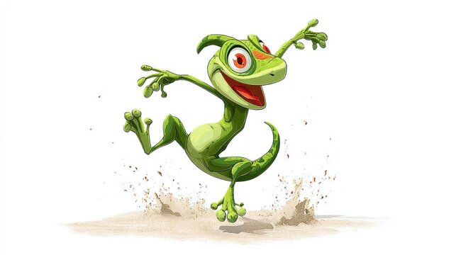 Cartoon lizard dances in sand