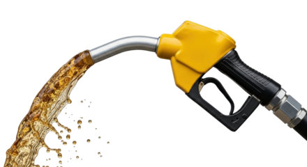 Isolated gas pump nozzle, dispensing fuel, gasoline, liquid resource from silver metal spout