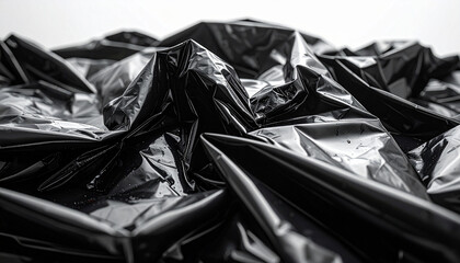 Naklejka premium 光沢のある黒いビニール袋の表面テクスチャ – Smooth Glossy Surface of Black Plastic Bag with Subtle Crinkles