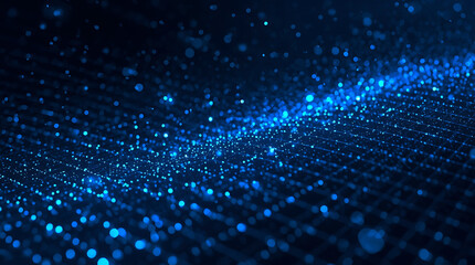 Abstract Blue Particle Background with Light Rays and Depth of Field Technology