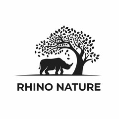 Rhino Nature Logo – Wildlife Silhouette Under Tree Canopy