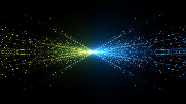Abstract Data Stream Visualization with Yellow and Blue Light Bursting from a Central Point