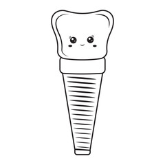 Dental implant, character kawaii contour. Screw prosthesis, Illustration of dental implantation,orthodontic dental implantation