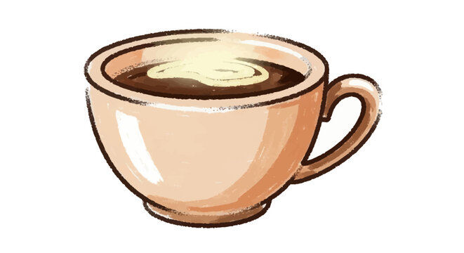 Hand-drawn Illustration of a Coffee Cup with Cream Swirl.
