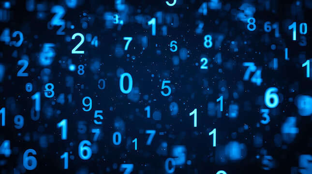 Abstract Numerical Background Featuring Floating Blue Digits and Data Flow in Cyberspace