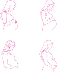 Minimalist line art drawing of a pregnant woman holding her belly and Continuous line drawing