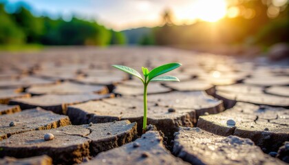Sprout in Dry Earth at Sunset