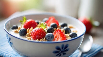 Healthy Western Breakfast Bowl with Yogurt and Fresh Berries