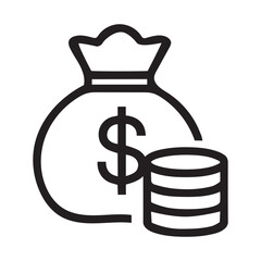 Money Bag and Stack of Coins Icon