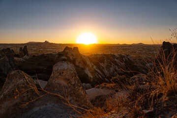Sunset in Cappadocia in Goreme valley