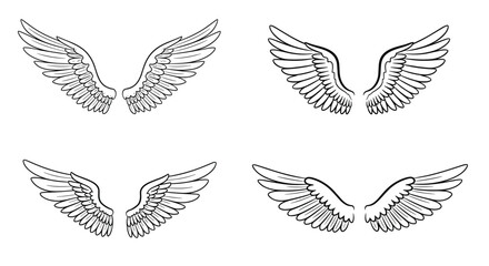 Fototapeta premium A collection of four different styles of detailed sketch drawings of angel wings.