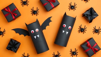 Halloween Craft Paper Roll Bats, Spiders, and Gifts
