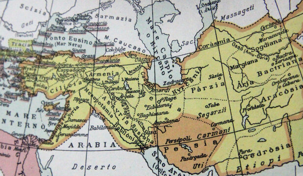 Ancient historical map showing Persia, Armenia, Mesopotamia, and surrounding regions with detailed old-style cartography and vintage labels. Perfect for history, geography, and antique themes.