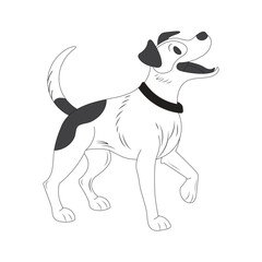Vector line art illustration of a dog with a black collar on a white background.
