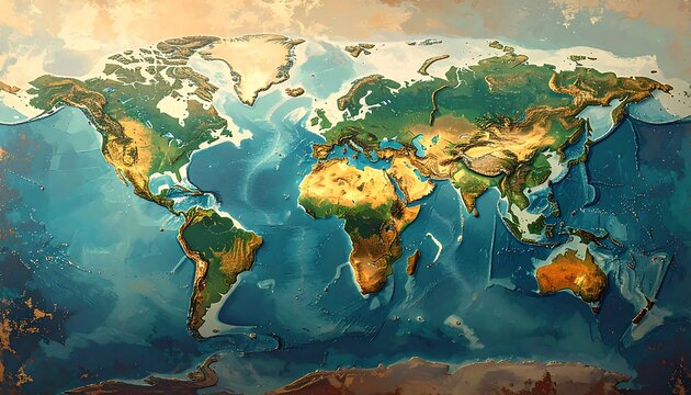 Detailed world map, 3D relief style - Powered by Adobe