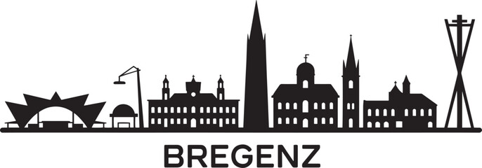 Fototapeta premium Bregenz Austria cityscape silhouette vector art showcasing famous landmarks and architecture