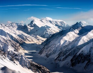 snowy mountain range high angle view