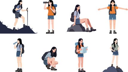 Young Woman Engaging in Diverse Hiking and Outdoor Adventure Activities