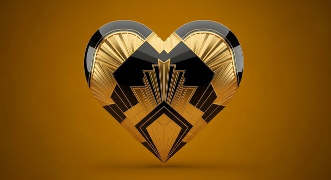 Art deco heart with gold and black details - Powered by Adobe