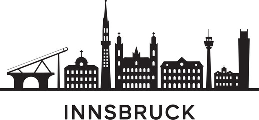 Obraz premium Innsbruck Skyline Silhouette Austria Capital City Buildings Flat Design Vector Illustration