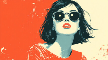 Woman with sunglasses portrait in pop art style design.