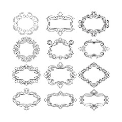 Large set vector black silhouette frame cartouches badges silhouette vector