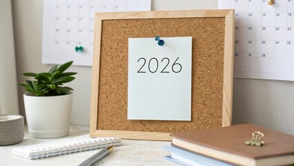 2026 Paper Note Pinned to Cork Board for Future Planning - 5