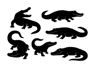 Silhouette collection of crocodiles and alligators in various poses