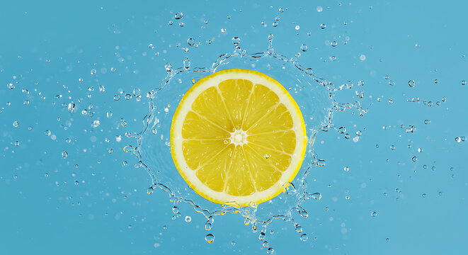 lemon slice floating with splashes of water