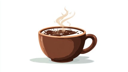 Warm Brown Mug of Freshly Brewed Steaming Coffee with Creamy Foam, Isolated Vector Art.