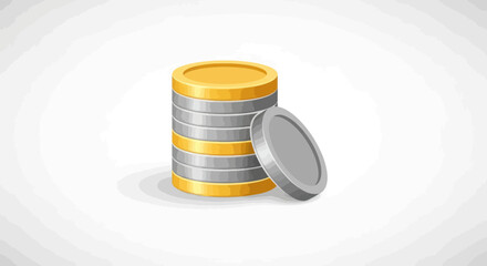 Stack of Gold and Silver Coins with One Coin Leaning. © Rizal