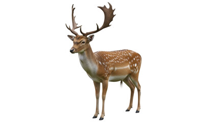 Fototapeta premium Isolated dappled fallow deer stag with beautiful antlers, side view, autumn wildlife