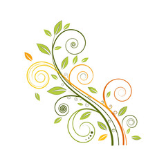 Colorful ornamental swirl with green leaves vector decorative floral design