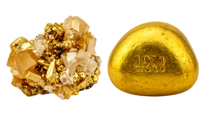  - Double Gold Ore Set with Rough and Polished Variations isolated on transparent background.