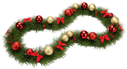 Festive christmas garland isolated on transparent background, adorned with vibrant red and gold ornaments, creating a cheerful and inviting holiday atmosphere for seasonal celebrations and decorations