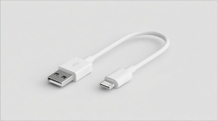 Fototapeta premium White USB to Type-C Cable on Plain Background for Product Use