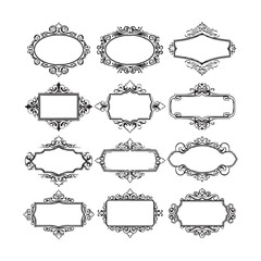 Large set vector black silhouette frame cartouches badges silhouette vector