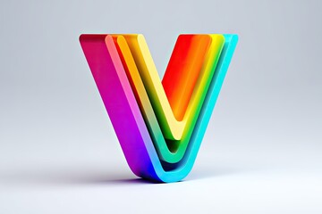 3D "V" letter composed of rainbow layers, gradient colors
