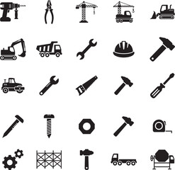 Obraz premium Essential Construction and Tool Icons in Silhouette Style