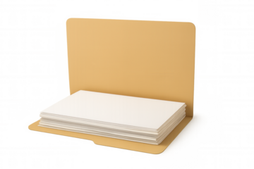Manila file folder containing a stack of blank white papers, representing organization, data, archive, and record keeping