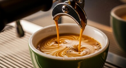 perfect espresso shot: pouring rich coffee from a barista machine