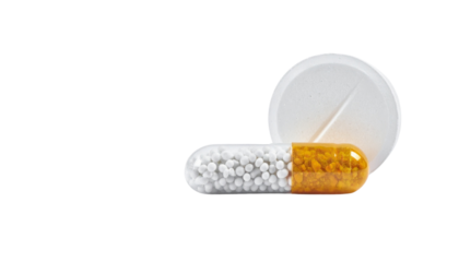  Double Medication Set with Round and Oval Pills isolated on transparent background.