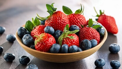 fresh strawberries and blueberries bowl